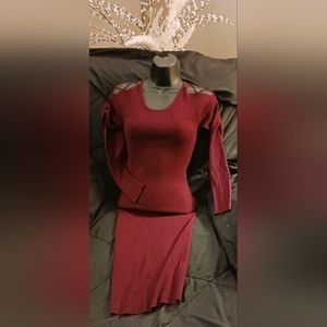 Another Story Burgundy Ribbed Knit Cutout Sweater Dress – Size L